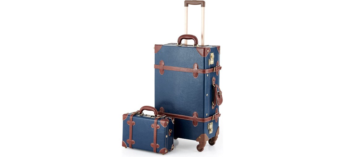 CO-Z Vintage Luggage Set With Large Trunk and Small Train Case