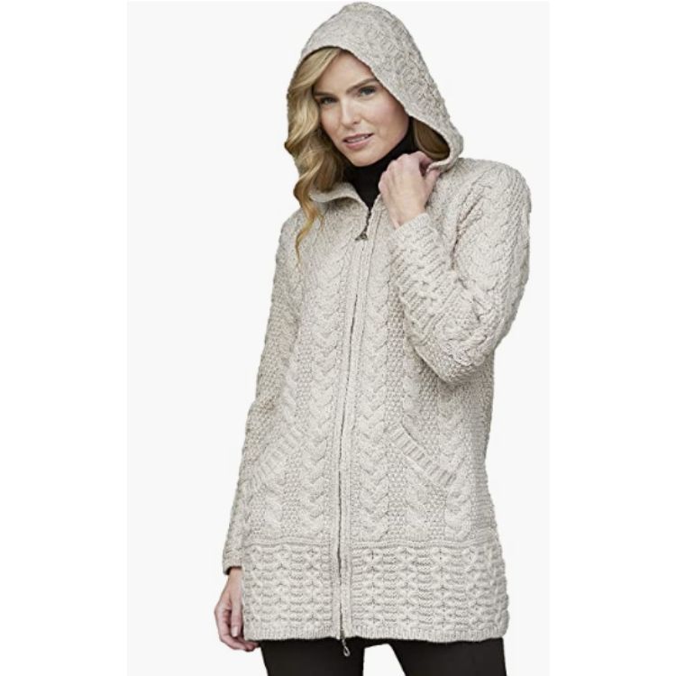 Aran Crafts Women's Irish Cable Zip Coat