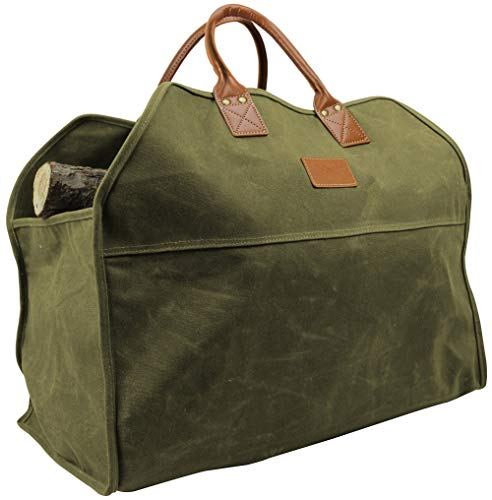 INNO STAGE Heavy Duty Wax Canvas Log Carrier Tote, Large Firewood Bag